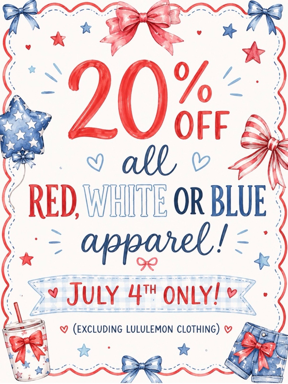20% Off Red, White & Blue Apparel - July 4th Sale